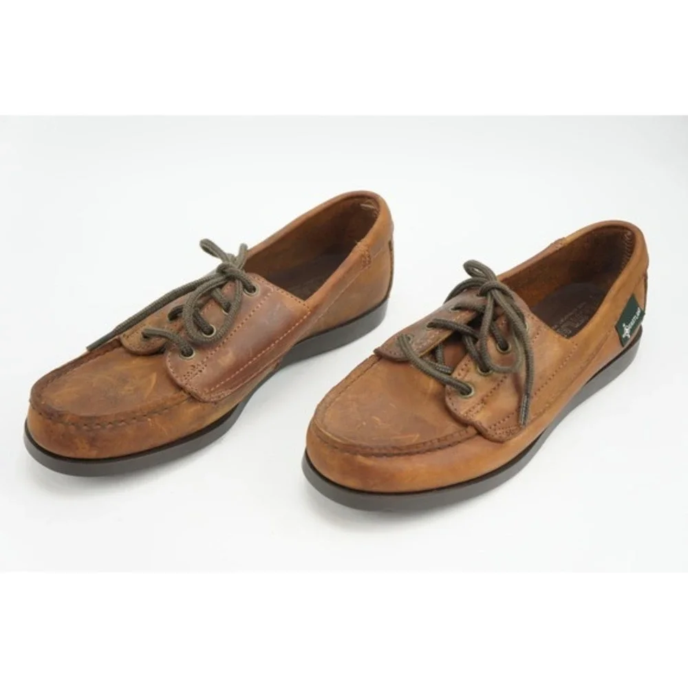 Eastland Boat Shoes Falmouth 8 M Brown Leather Made in USA Moc Toe Lace Up Good